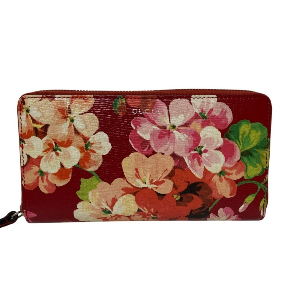 GUCCI Blooms Round Zip Long Wallet 410102 Red Women's